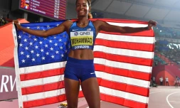 L'Américaine Dalilah Muhammad championne du monde du 400 m haies en battant son propre record du monde, le 4 octobre 2019 à Doha