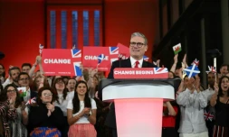 Le chef du Parti travailliste britannique, Keir Starmer, lors d'un rassemblement pour la victoire à la Tate Modern de Londres, le 5 juillet 2024