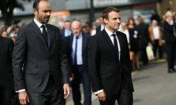 Le président Emmanuel Macron et le Premier ministre Edouard Philippe (g), le 26 juillet 2017 à Saint-Etienne-du-Rouvray