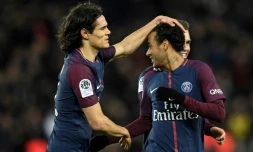 Les attaquants du PSG Edinson Cavani et Neymar face à Dijon, le 17 janvier 2018 au Parc des Princes