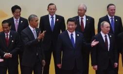 Photo de groupe lors du précédent sommet de l'Apec, en Chine en novembre 2015, avec notamment au premier plan le président américain Barack Obama aux côtés de son homologue chinois Xi Jinping