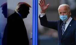Donald Trump Ă la Maison Blanche le 17 avril 2020 et Joe Biden Ă Wilmington, dans le Delaware, le 10 novembre 2020