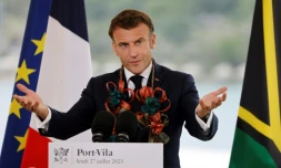 Emmanuel Macron lors de son discours Ă Port Vila le 27 juillet 2023
