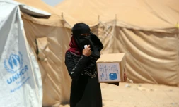 Une Irakienne ayant fui les combats dans la région de Fallouja, dans le camp pour déplacés de Amriyat al-Fallouja le 14 juin 2016