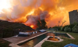 Un feu de forêt près d'habitations à Pacific Palisades, en Californie (Etats-Unis), le 7 janvier 2024