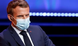 Le président français Emmanuel Macron à l'université de Vilnius, le 29 septembre 2020 en Lituanie