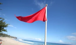 Drapeau rouge sur la plage de Boucan Canot
