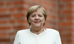 La chancelière allemande Angela Merkel, à Halle dans l'Est de l'Allemagne le 3 octobre 2021