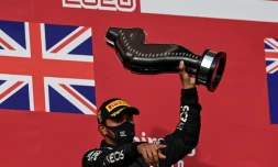 Le Britannique Lewis Hamilton, vainqueur du GP d'Emilie-Romagne, le 1er novembre 2020 Ă Imola