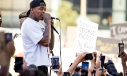 Le rappeur YG lors d'une manifestation Ă Los Angeles, le 7 juin 2020