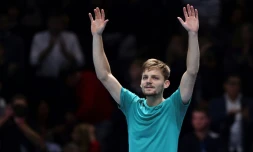David Goffin après sa victoire sur Roger Federer en demi-finale du Masterrs de Londres, le 18 novembre 2017