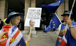 Des manifestants pro-UE le 12 juin 2018 à Londres alors que se tient une audition parlementaire sur les fake news et le référendum sur le Brexit