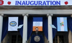 Le nouveau maire democrate de New York Zohran Mamdani lors de sa cérémonie d'investiture, le 1er janvier 2025.