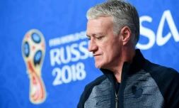 Le sélectionneur français Didier Deschamps en conférence de presse à Saint Pétersbourg le 9 juillet 2018