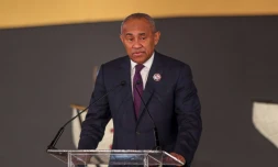 Le président de la CAF Ahmad Ahmad, s'exprimant lors du tirage au sort pour les qualifs africaines du Mondial-2022 effectué au Caire le 21 janvier 2020