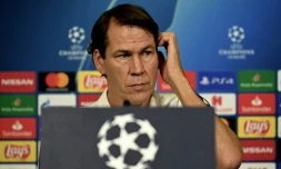 L'entraîneur lyonnais Rudi Garcia lors de la conférence de presse à la veille du match contre Leipzig, le 9 décembre 2019 à Décines-Charpieu