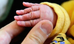 Un nouveau né tenu par sa mère après la naissance le 17 septembre 2013 à Lens, dans le nord de la France