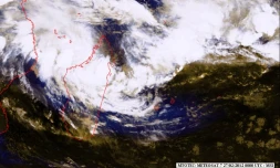 Lundi 27 février 2012 - La dépression sur terre ex-Irina sur Madagascar (image satellite www.mtotec.com)