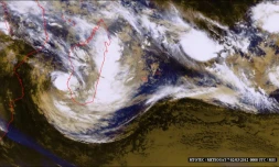 Vendredi 2 mars 2012 - Deux systèmes dépressionnaires sont présents dans le sud-ouest de l'Océan Indien (image satellite www.mtotec.com)