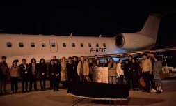 Rapatriement du corps du journaliste de la chaîne BFM TV Frédéric Leclerc-Imhoff, tué en Ukraine, à l'aéroport du Bourget, au nord de Paris, le 9 juin 2022