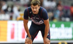 Christophe Lemaitre à l'issue d'une série du 200 m des Mondiaux de Londres, le 7 août 2017