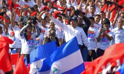 Le président Daniel Ortega lors d'un rassemblement de ses partisans pour le 39e anniversaire de la révolution sandiniste, le 19 juillet 2018 à Managua, au Nicaragua