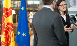 La commissaire européenne au Commerce Cecilia Malmström lors d'une visite au Parlement de Wallonie, à Namur le 29 janvier 2016
