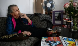 Madeleine Riffaud, 96 ans, dans son appartement à Paris le 16 août 2021