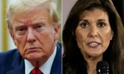 Combo montrant Donald Trump à New York le 7 décembre 2023 et Nikki Haley à Cedar Rapids, dans l'Iowa, le 11 janvier 2024