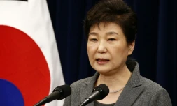 Photo d'archive de la présidente sud-coréenne Park Geun-Hye lors d'un discours à Séoul, le 29 novembre 2016