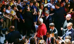 Le pape Léon XIV à l'abbaye de Montserrat, prÚs de Barcelone, le 10 juin 2026