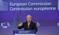 Le négociateur de l'UE pour le Brexit, Michel Barnier, pendant une conférence de presse à Bruxelles le 28 février 2018