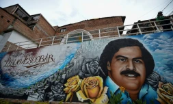 Un graffiti représentant le baron de la drogue Pablo Escobar à Medellin, en Colombie, le 8 septembre 2017