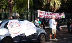 Jeudi 21 juin 2012 - Manifestation du collectif pour le maintien des activités dans le coeur de La Réunion devant le conseil général (photo Samia Omarjee)