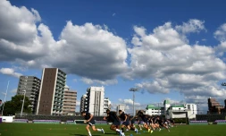 Le XV de France Ă l'entraĂźnement au Suizenji Athletic Field de Kumamoto, le 24 septembre 2019