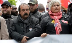 Le secrĂ©taire gĂ©nĂ©ral de la CGT Philippe Martinez en tĂȘte de cortĂšge, Ă Paris le 9 mai 2019