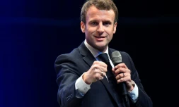 Le président Emmanuel Macron s'exprime lors d'une conférence des maires de Bretagne à Saint-Brieuc, le 3 avril 2019
