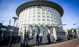 Le siĂšge de l'Organisation pour l'interdiction des armes chimiques (OIAC) Ă La Haye le 18 avril 2018