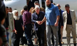 L'émissaire de l'ONU pour le Yémen Martin Griffiths à son arrivée à l'aéroport de Sanaa, la capitale yéménite, le 21 novembre 2018
