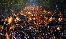 Manifestation pour défendre l'unité de l'Espagne, le 29 octobre 2017 à Barcelone, moins de 48 heures après la proclamation de la "République catalane" par le parlement régional
