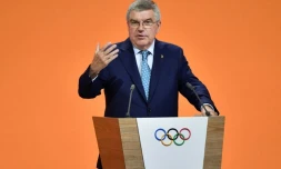 Le président du Comité international olympique (CIO), Thomas Bach, lors d'une allocution à Lausanne, le 24 juin 2019