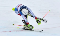 La Suisse Wendy Holdener sur la ligne d'arrivée du slalom du combiné, le 10 février 2017 aux Mondiaux de Saint-Moritz