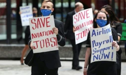 Des salariés de l'aéronautique manifestent à Chicago le 9 septembre 2020