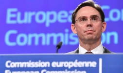 Le vice-président de la Commission européenne, Jyrki Katainen, lors d'une conférence de presse sur les taxes américaines sur l'acier et l'aluminium, le 9 mars 2018 à Bruxelles