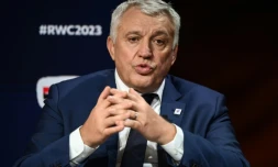 Claude Atcher, responsable du Comité d'organisation de la Coupe du monde 2023 de rugby en France, lors d'une conférence de presse le 14 décembre 2020 à Paris