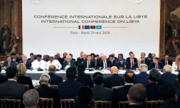 Emmanuel Macron réunit les principaux acteurs du conflit libyen à l'Elysée à Paris, le 29 mai 2018