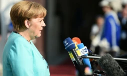 La chanceliÚre allemande Angela Merkel à son arrivée le 16 septembre 2016 au chùteau de Bratislava en Slovaquie