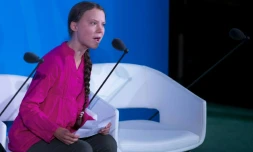 Greta Thunberg s'exprime Ă la tribune de l'ONU le 23 septembre 2019 Ă New York