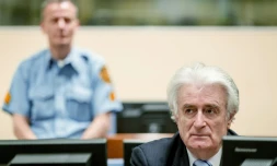 L'ancien chef politique des Serbes de Bosnie, Radovan Karadzic, devant le Tribunal pénal international pour l'ex-Yougoslavie (TPIY), le 24 mars 2016