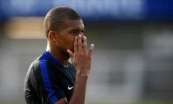 Kylian Mbappé à l'entraînement avec l'équipe de France à Clairefontaine, le 28 août 2017